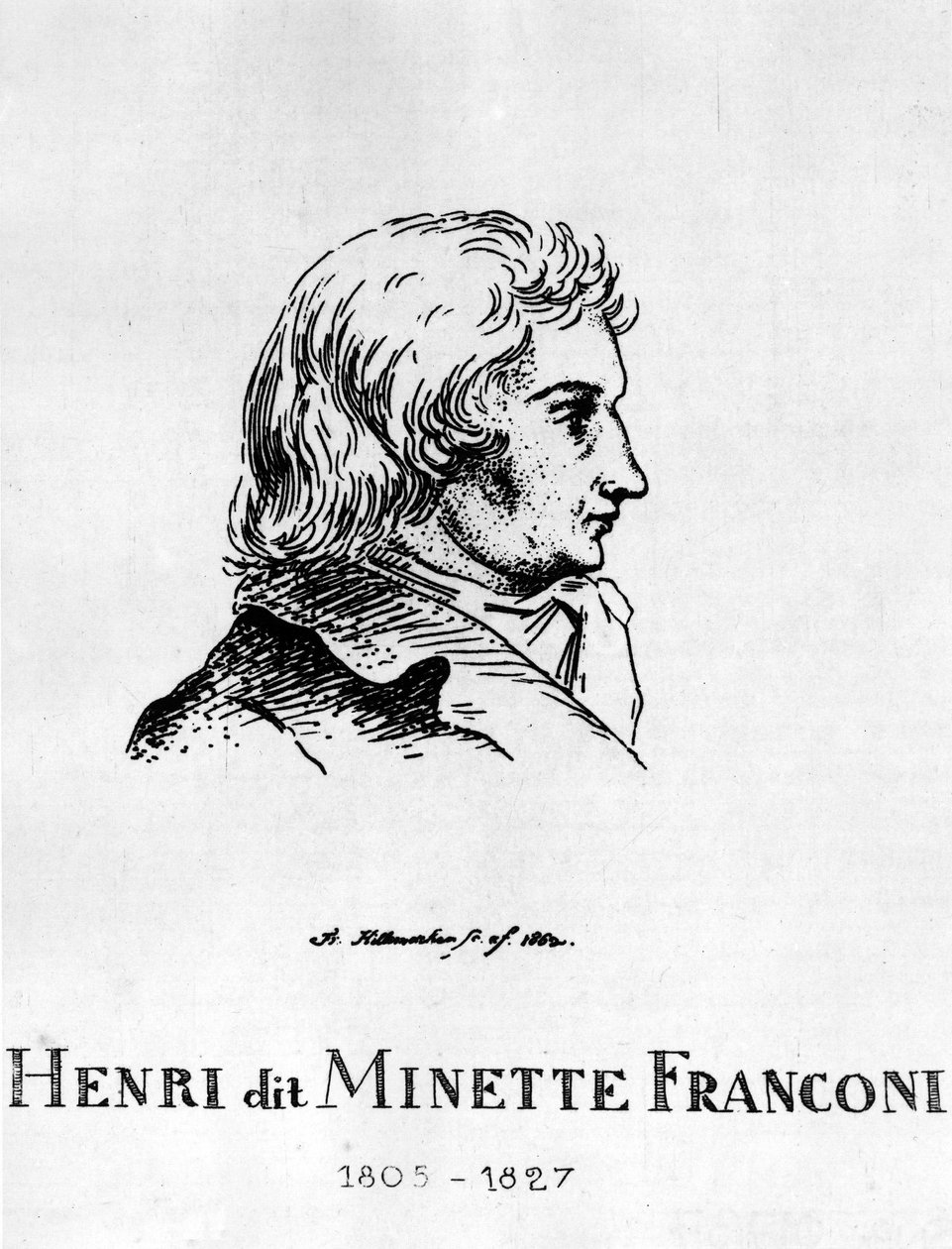 Circo: Etching de Frederic Hillemacher, retrato de Henri Franconi, conhecido como Minette Franconi (1805-1827) - em "The Franconi Circus". de Frederic Desire Hillemacher