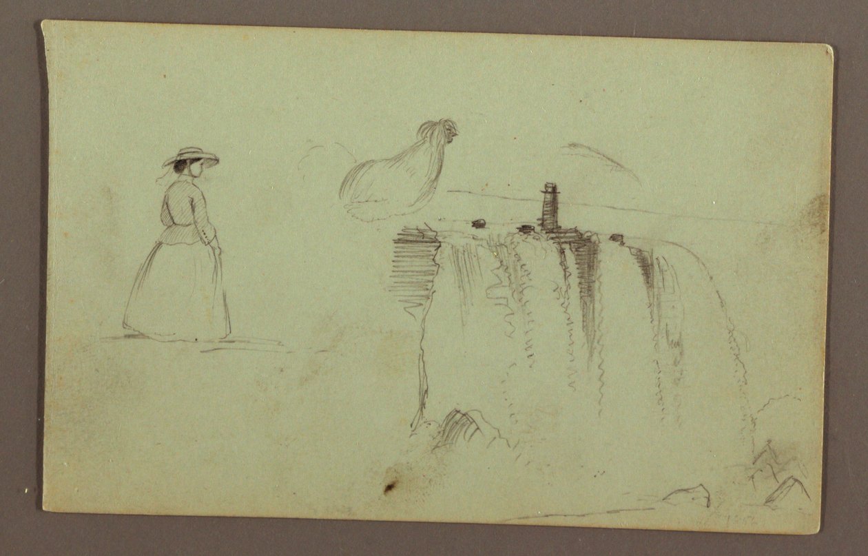 A Walking Girl, a Crouching Chicken e as Cataratas Americanas no Rio Niagara de Frederic Edwin Church