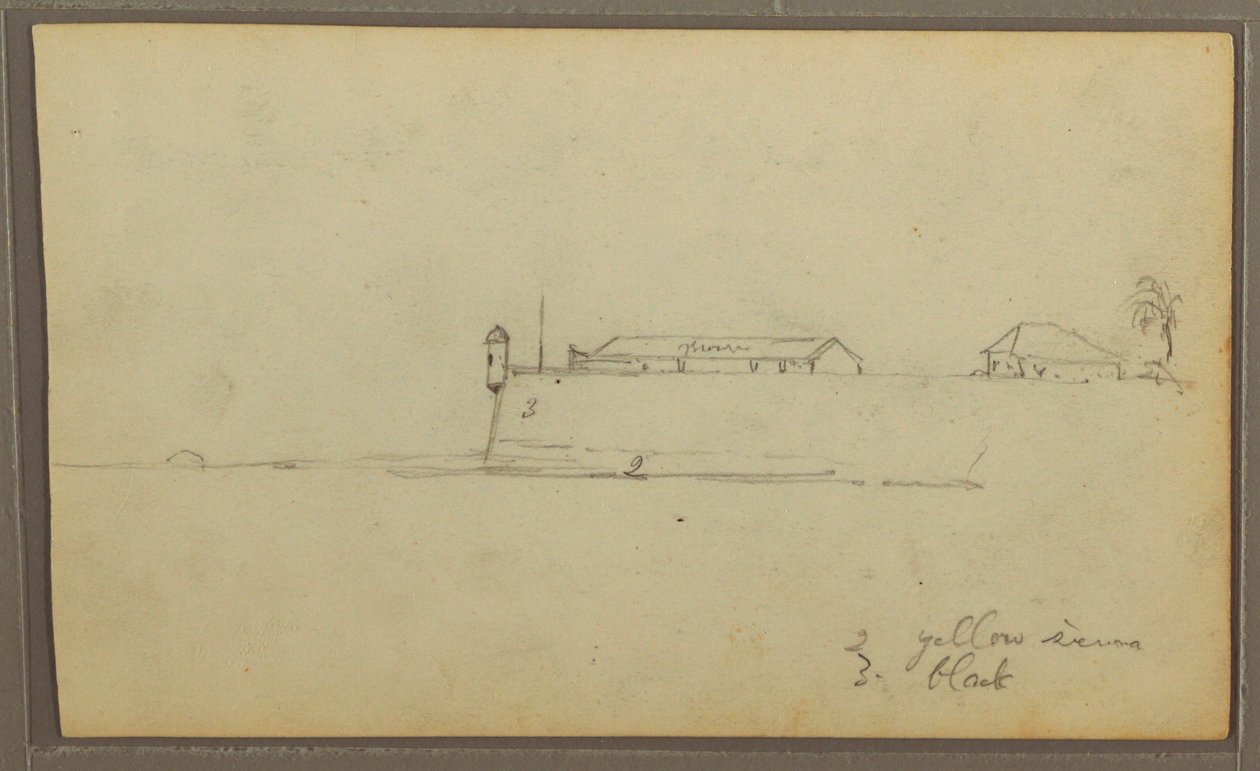 Desenho, Um Forte; Verso: Esboços Botânicos, Casa, 1857 de Frederic Edwin Church
