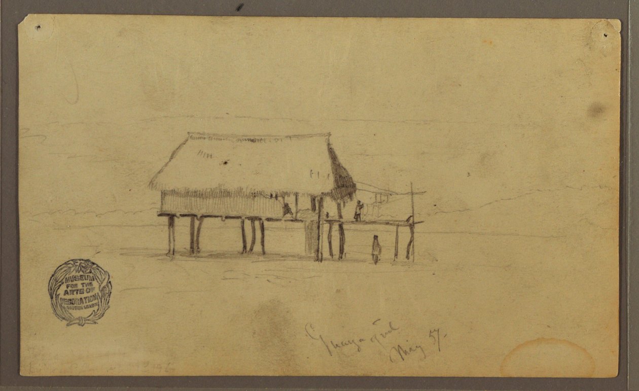 Desenho, Uma cabana nos postes, Guayaquil, Equador, maio de 1857 de Frederic Edwin Church