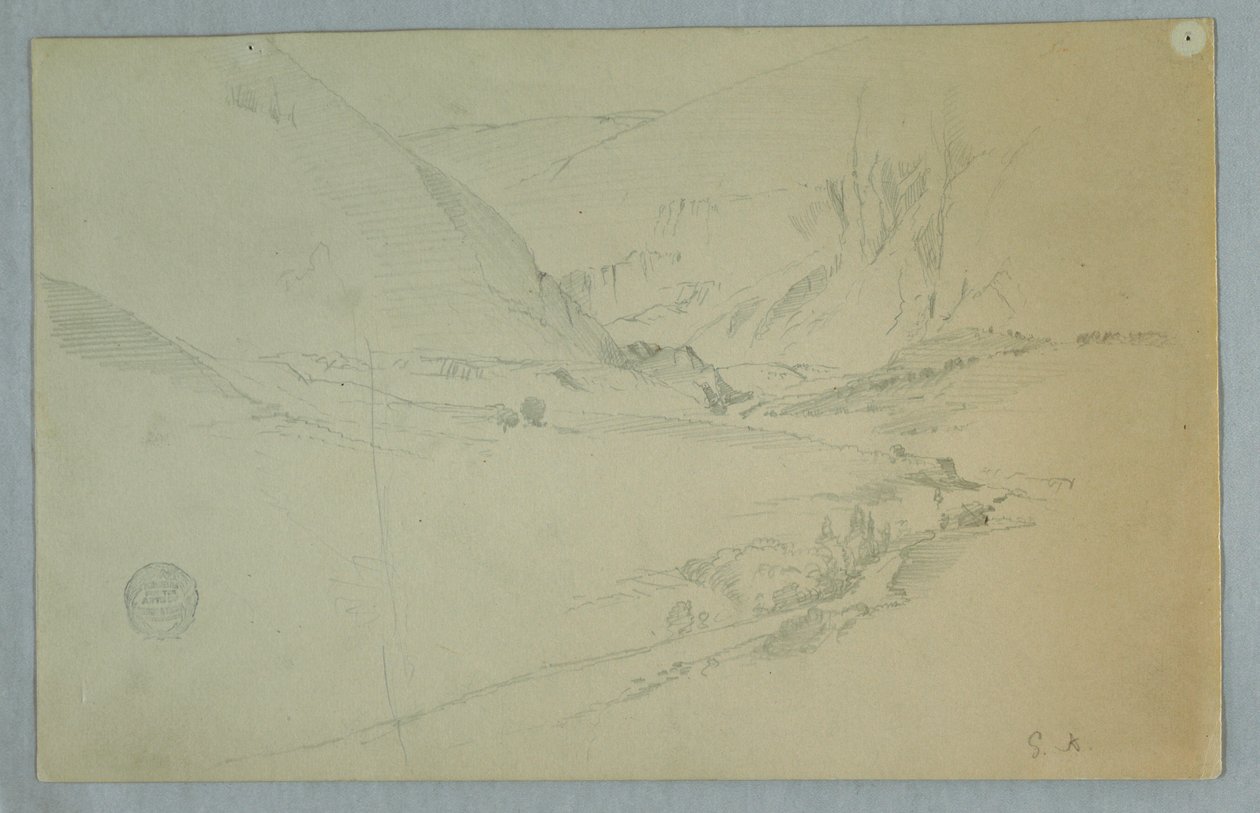 Desenho, Vale da montanha andina com riacho sinuoso, Colômbia ou Equador, 1857 de Frederic Edwin Church
