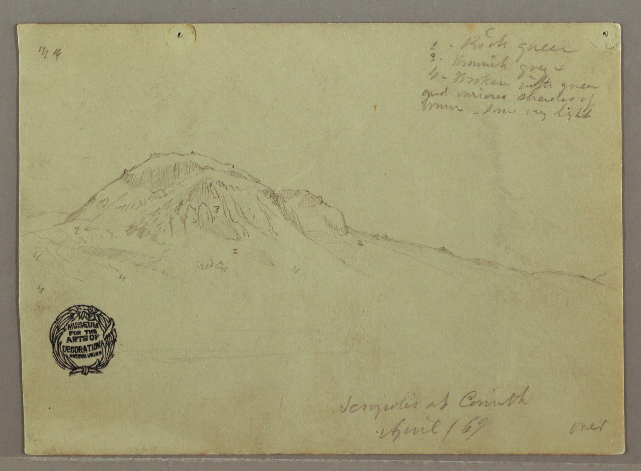 Desenho, Colina Nua, Acrópole de Corinto, Grécia, abril de 1869 de Frederic Edwin Church