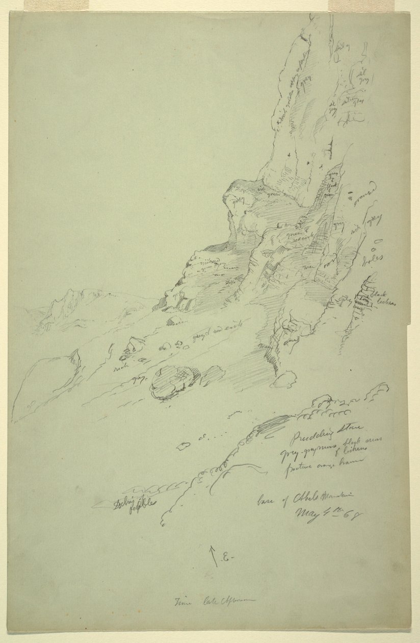 Desenho, Base da colina a oeste de Suk Wadi, Barada, 4 de maio de 1868 de Frederic Edwin Church