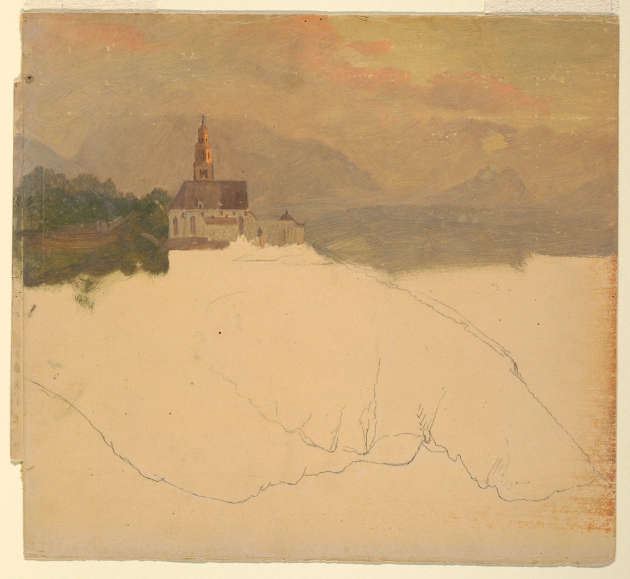 Desenho, Paisagem da Baviera, 1868 de Frederic Edwin Church