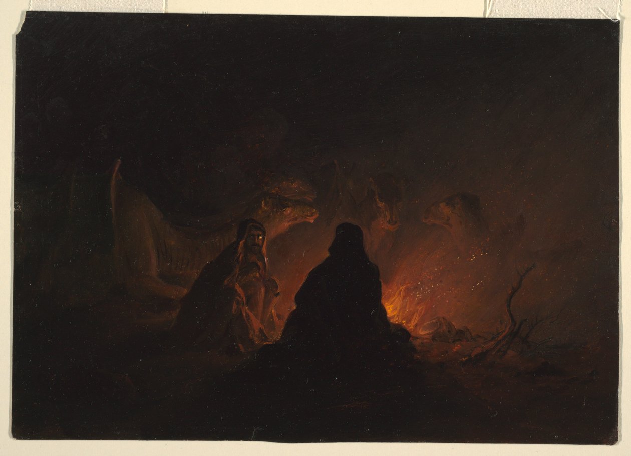 Desenho, Beduínos num acampamento à noite, fevereiro ou março de 1868 de Frederic Edwin Church