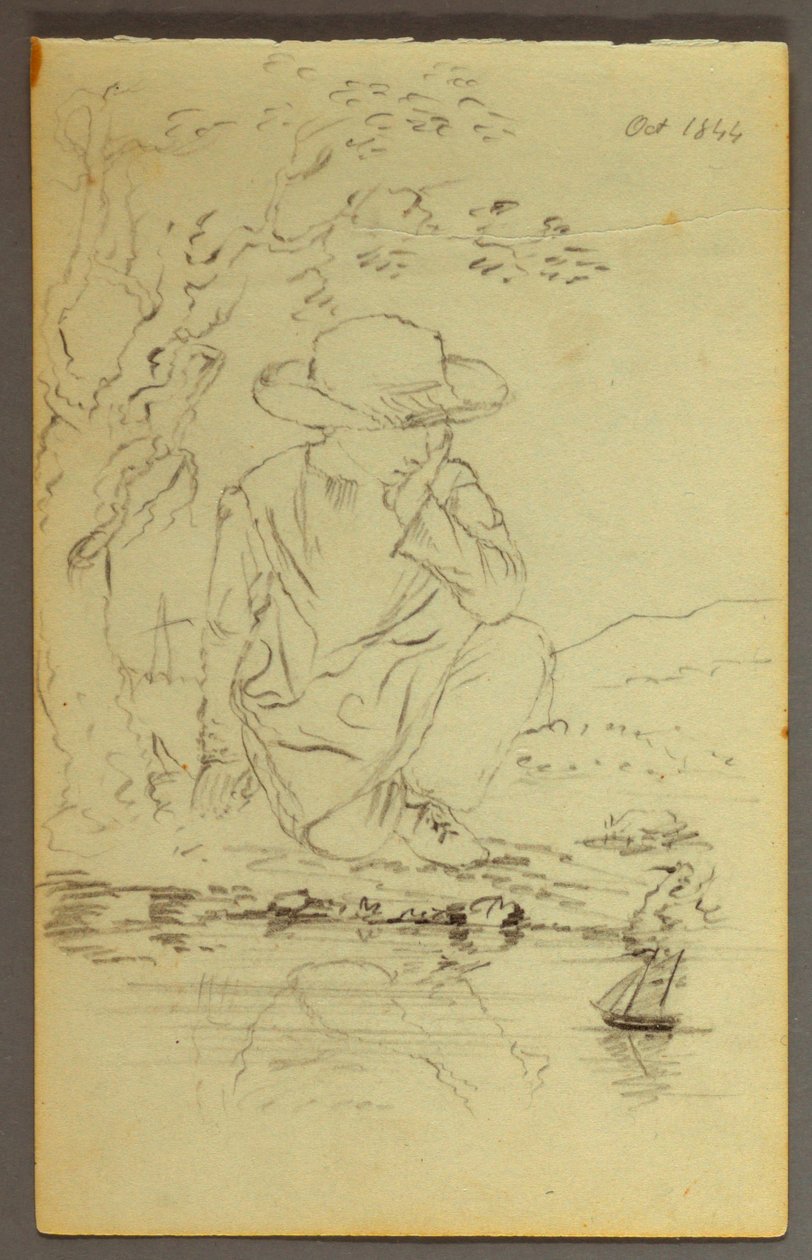 Desenho, Rapaz ajoelhado junto a uma árvore, 1844 de Frederic Edwin Church