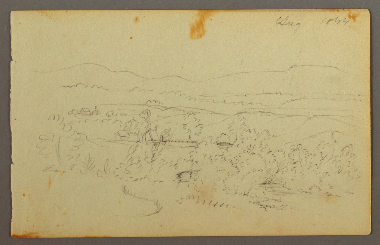 Desenho, Vale largo com quintas, 1844 de Frederic Edwin Church