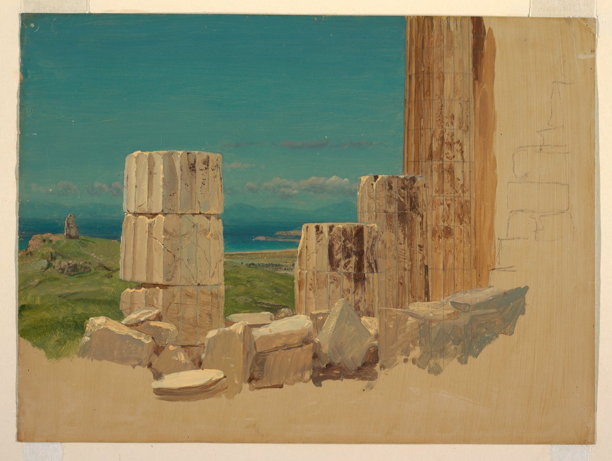 Desenho, Colunas partidas, vista do Pártenon, Atenas, abril de 1869 de Frederic Edwin Church