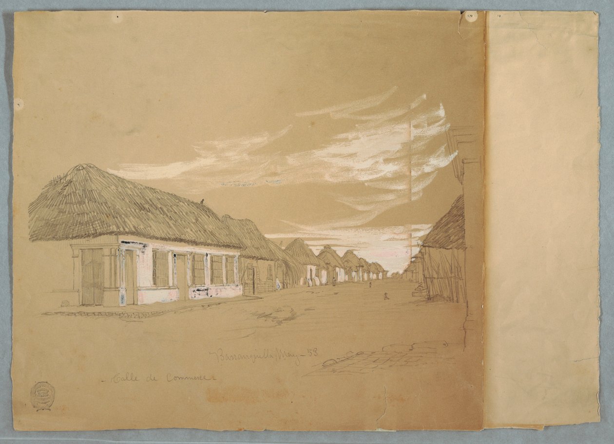 Desenho, Calle de Commerce, Barranquilla, Colômbia, maio de 1853 de Frederic Edwin Church