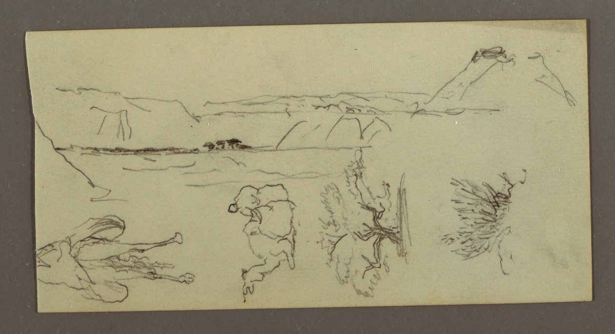 Desenho, Estúdios de camelos, arbustos e vale, possivelmente 1868 de Frederic Edwin Church
