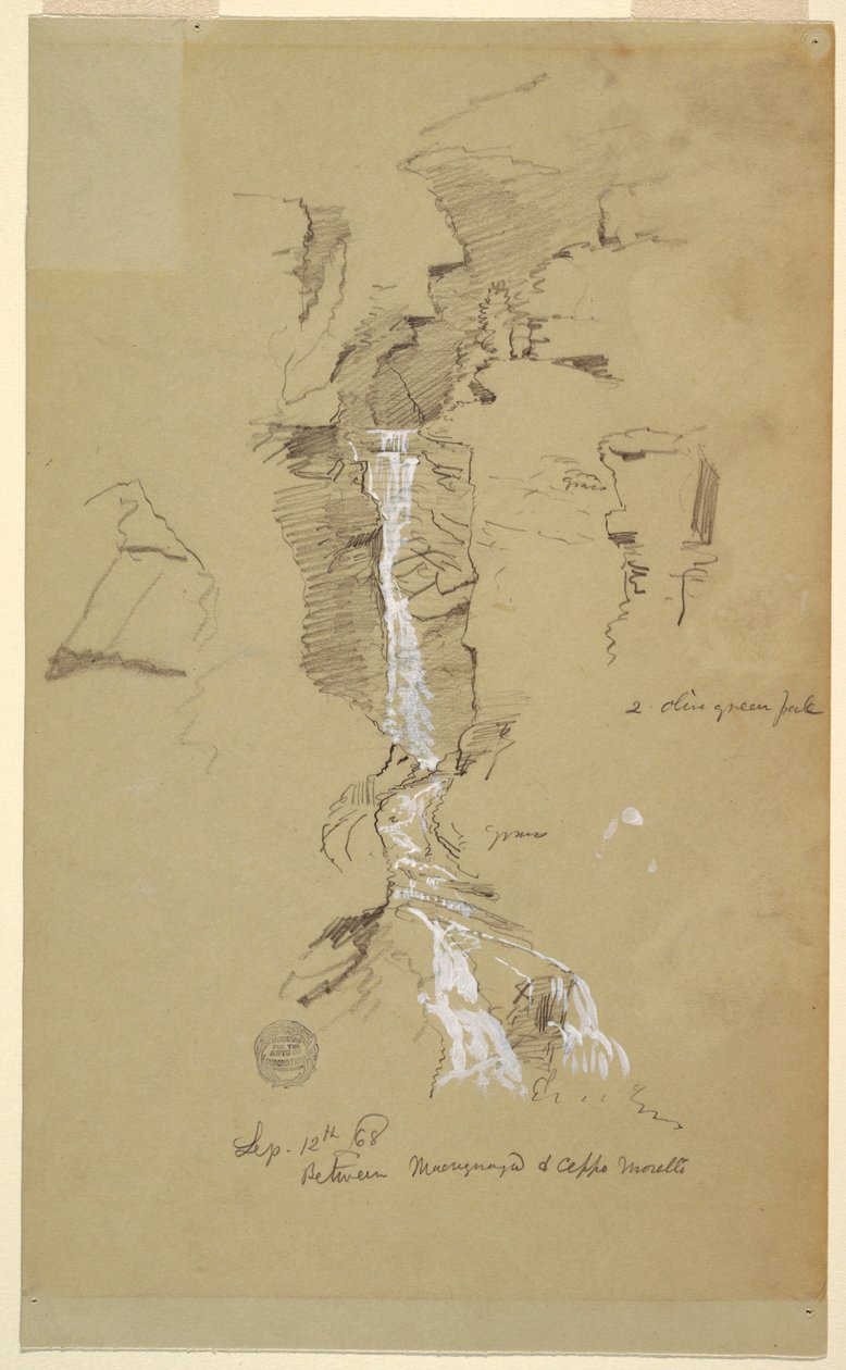 Desenho, cascata entre Ceppo Morelli e Macugnaga de Frederic Edwin Church
