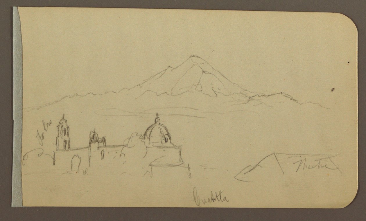 Desenho, Catedral, Montanha, Cuautla; Verso: Casa, Igreja, Árvore Cuautla, fevereiro de 1885 de Frederic Edwin Church