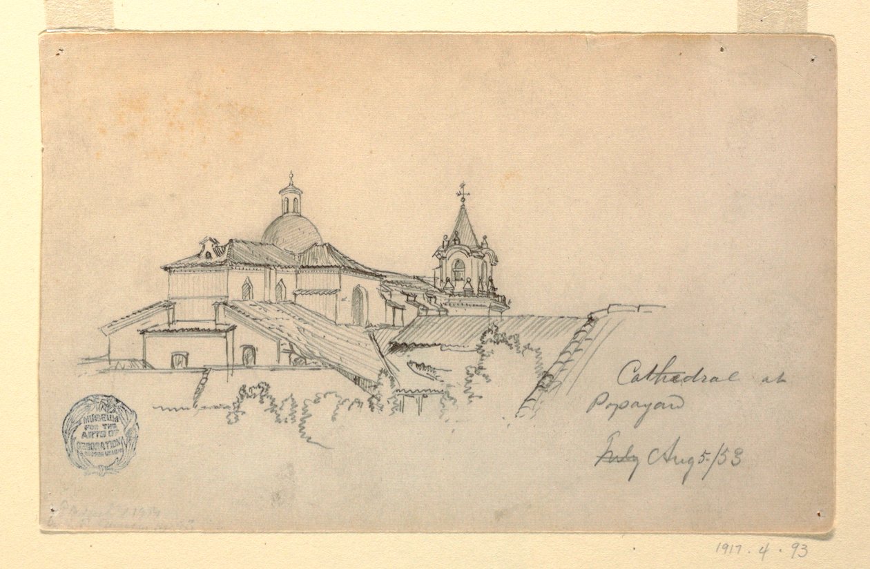 Desenho, Catedral de Popayan, Columbia, 5 de agosto de 1853 de Frederic Edwin Church