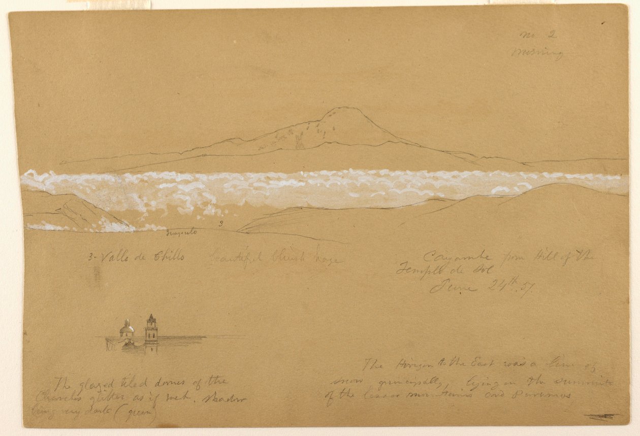 Desenho, Cayambé, manhã, do Templo do Sol, Quito, 24 de junho de 1857 de Frederic Edwin Church