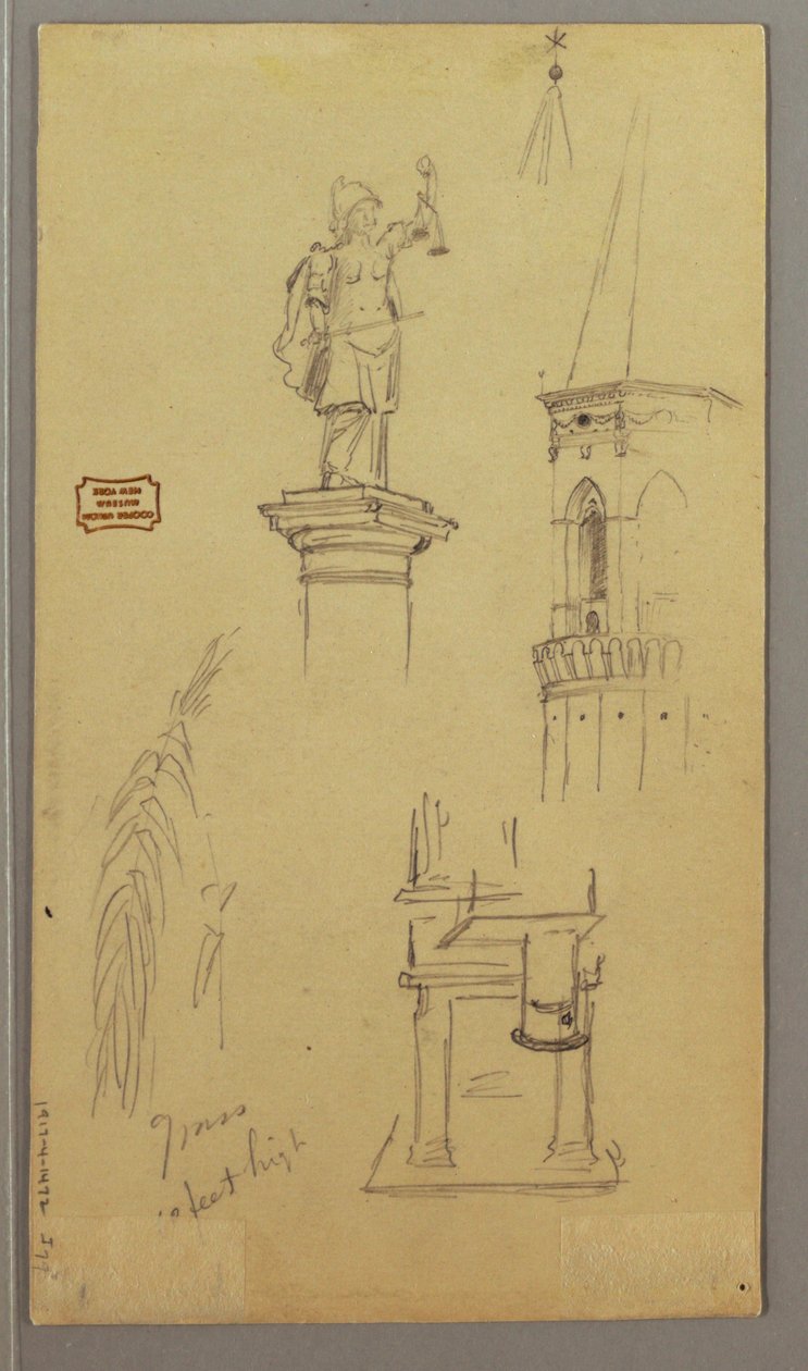Desenho, Igreja, Edifício, Ponte Coberta, possivelmente 1868-69 de Frederic Edwin Church