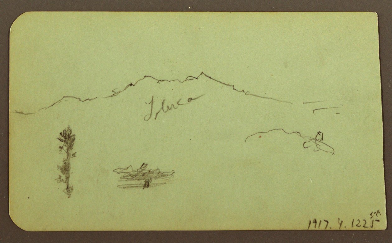 Desenho, Igreja; Verso: Paisagem de montanha, "Taluca", 1883 de Frederic Edwin Church