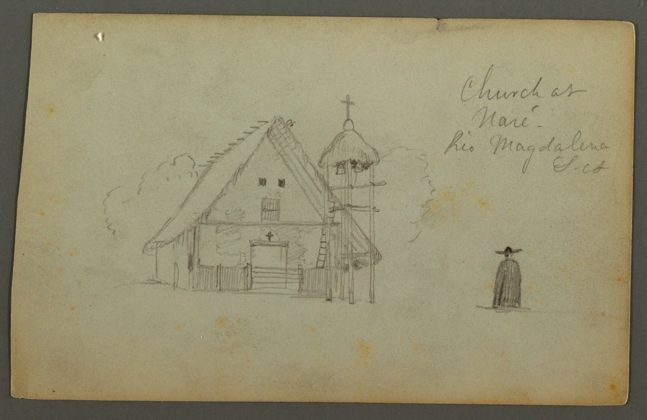 Desenho, Igreja de Naré, Rio Magdalena, Colômbia, 1853 de Frederic Edwin Church