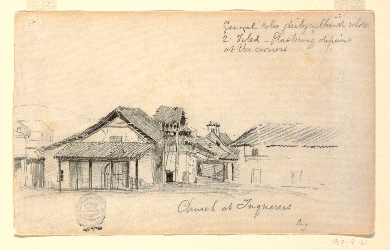 Desenho, Igreja de Tuquerres, Colômbia, agosto de 1853 de Frederic Edwin Church