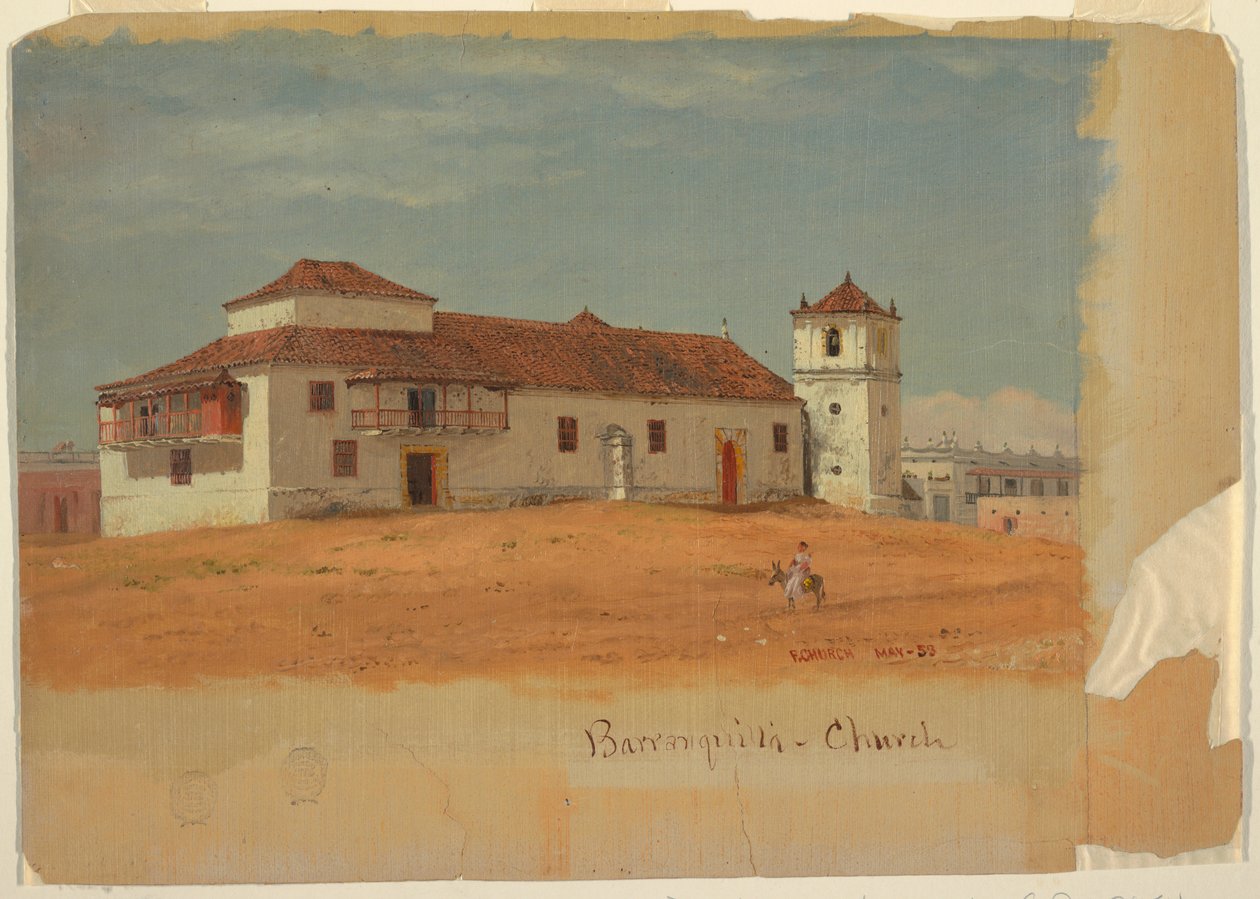 Desenho, Igreja em Barranquilla, Colômbia, maio de 1853 de Frederic Edwin Church
