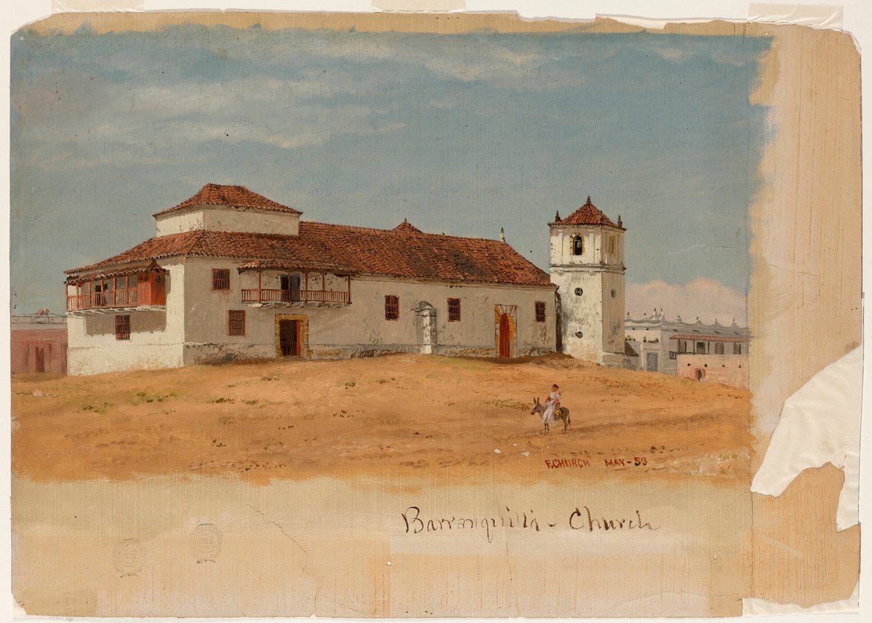 Desenho, Igreja em Barranquilla, Colômbia, maio de 1853 de Frederic Edwin Church