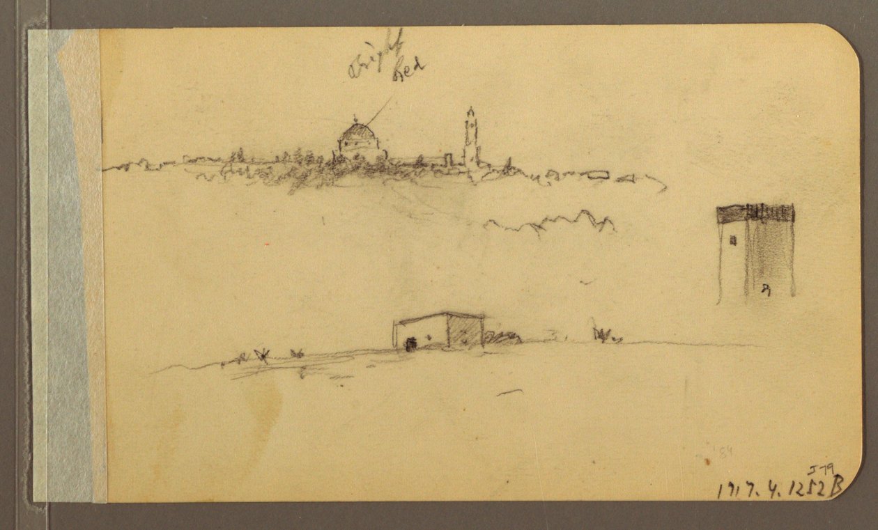 Desenho, Igreja, torre, casa; Verso: Cordilheira, 1889 de Frederic Edwin Church