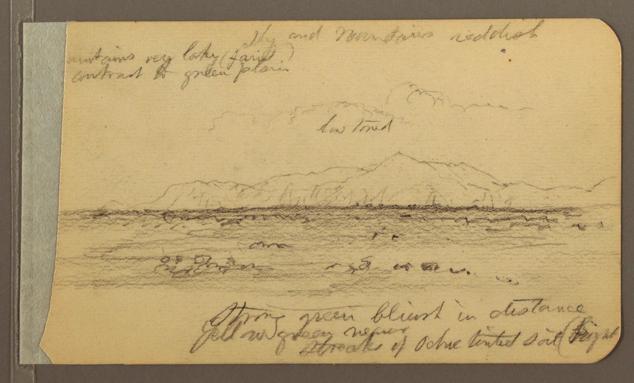 Desenho, Igreja, torre, casa; Verso: Cordilheira, 1889 de Frederic Edwin Church