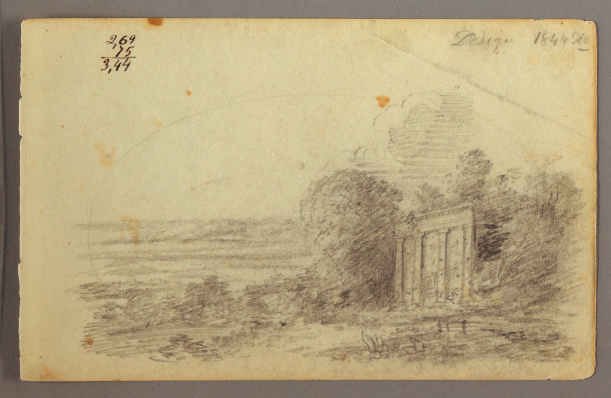 Desenho, Ruína Clássica, Árvores, 1844 de Frederic Edwin Church