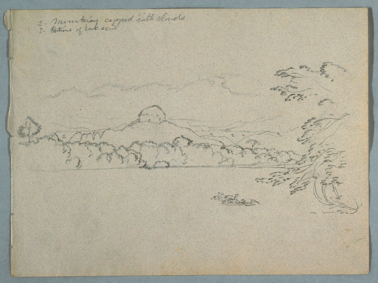 Desenho, Paisagem de montanha sul-americana coberta de nuvens vista ao lado de uma baía, Parte 1, 1853, provavelmente maio de Frederic Edwin Church