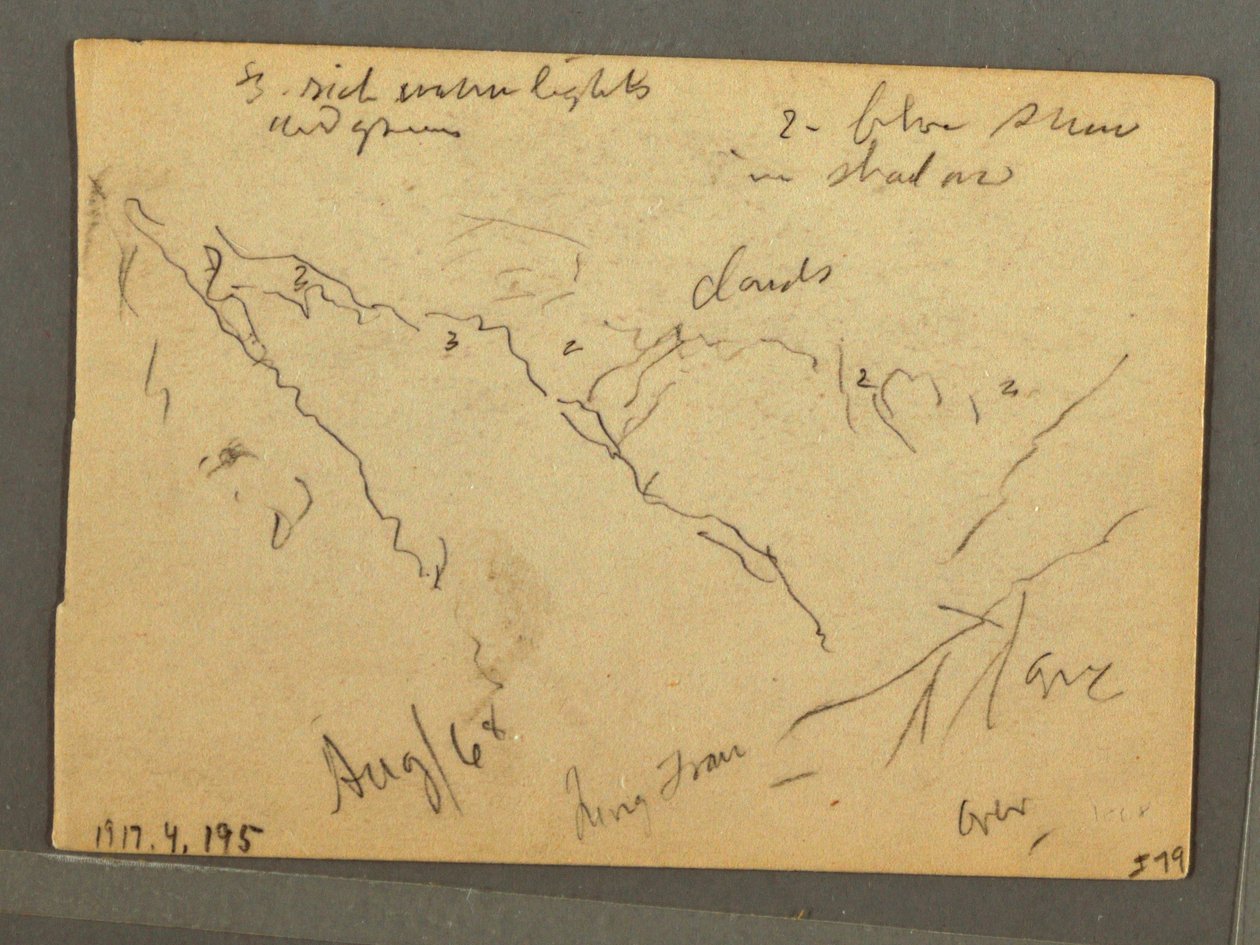 Desenho, Jungfrau coberto de nuvens, Interlaken, Suíça, agosto de 1868 de Frederic Edwin Church