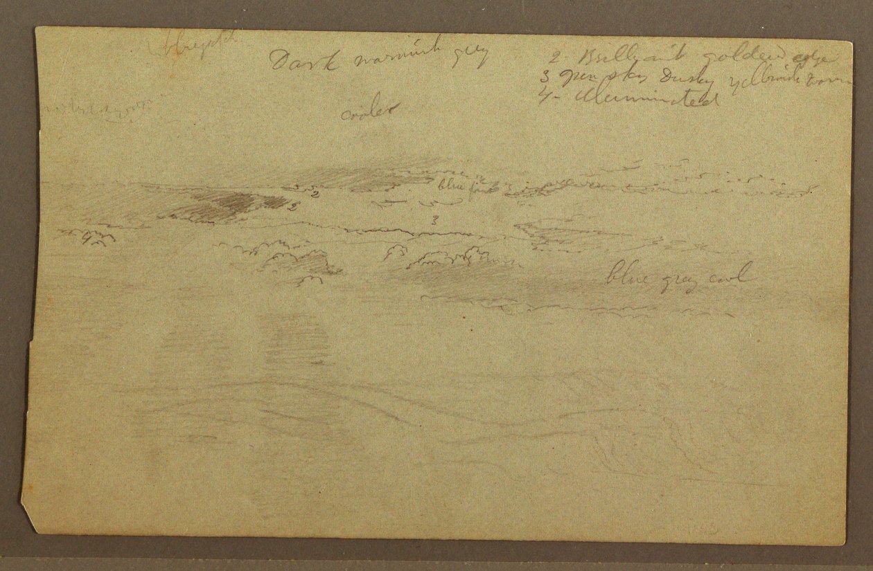 Desenho, Estudo de nuvens sobre colinas, década de 1860 de Frederic Edwin Church