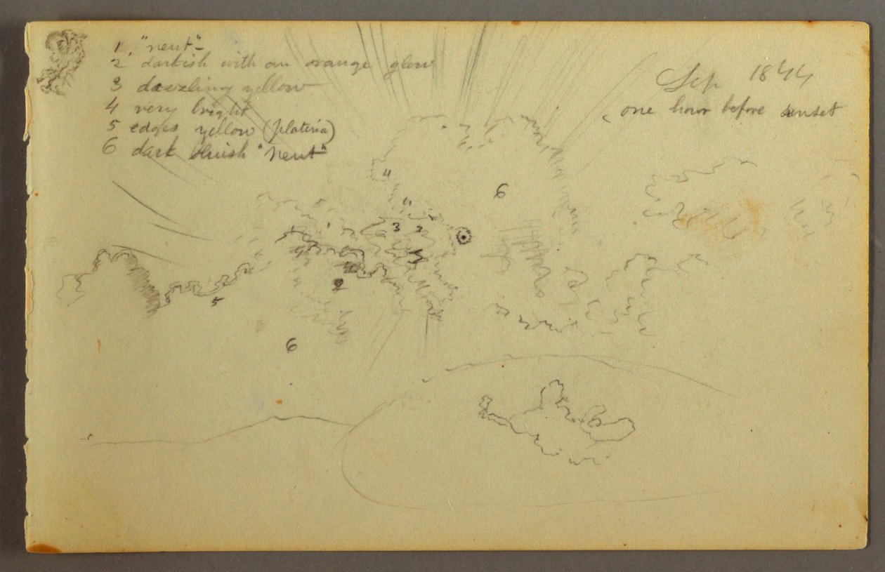 Desenho, Estudo de nuvens com o sol a brilhar, 1844 de Frederic Edwin Church