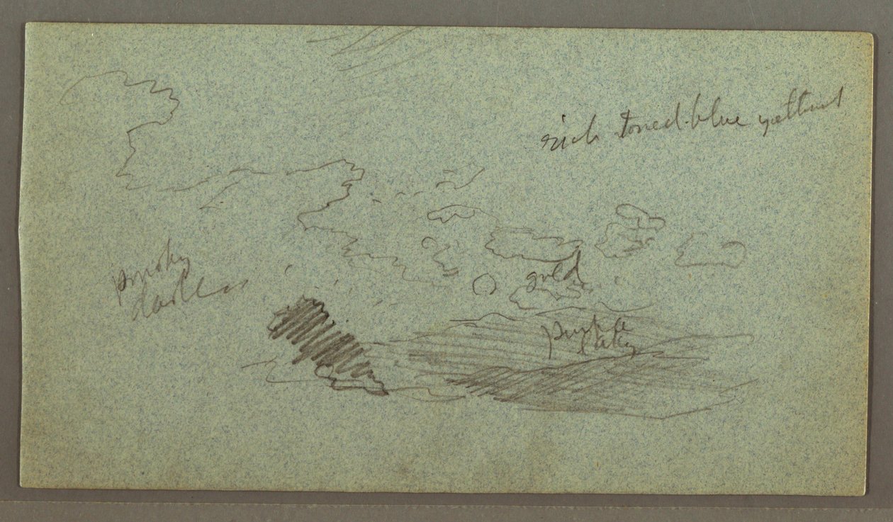 Desenho, Nuvens sobre uma cadeia de montanhas, sol baixo, possivelmente 1874 de Frederic Edwin Church