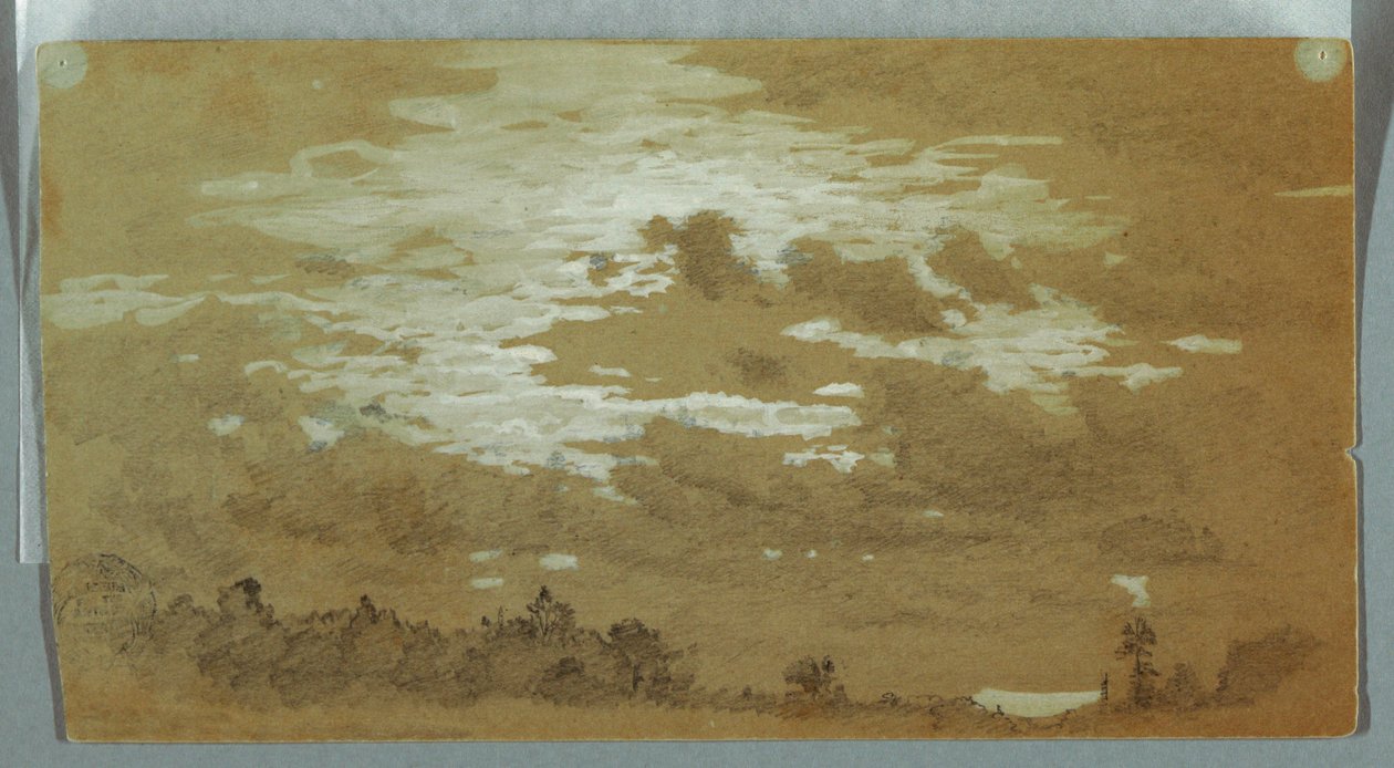 Desenho, Céu nublado sobre um cume arborizado, Niagara, possivelmente 1858 de Frederic Edwin Church