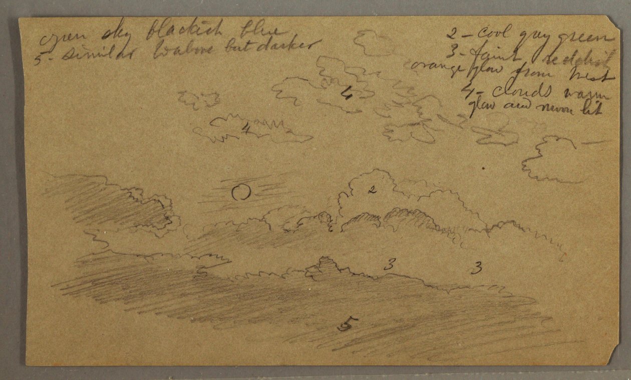 Desenho, Céu nublado, lua cheia, possivelmente 1865-66 de Frederic Edwin Church