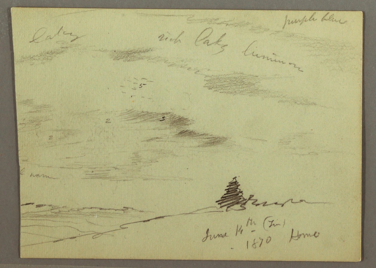 Desenho, Céu nublado, encosta, 1870 de Frederic Edwin Church