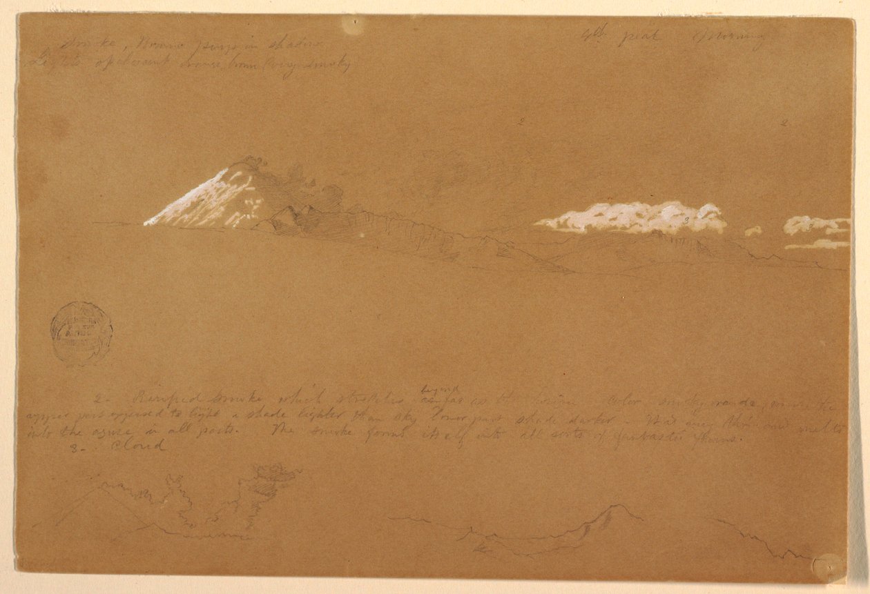 Desenho, Cotapaxi, manhã, do Templo do Sol, Quito, Equador, 24 de junho de 1857 de Frederic Edwin Church