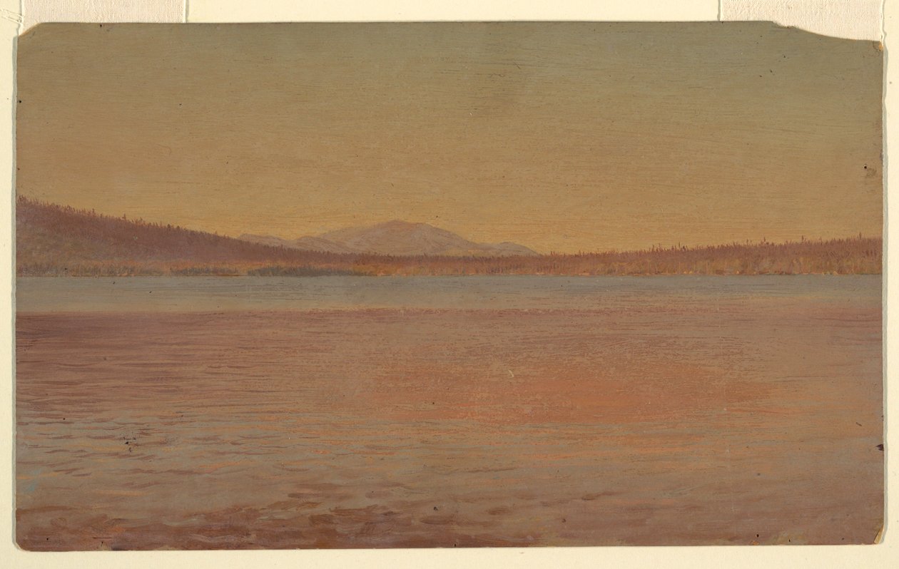 Desenho, Vista distante dos montes Katahdin e Traveller vistos do lago Millinocket, 1870-80 de Frederic Edwin Church