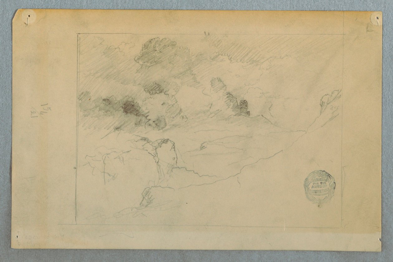 Desenho, Vista distante do vulcão Sangay em erupção, Equador, 1857-62 de Frederic Edwin Church