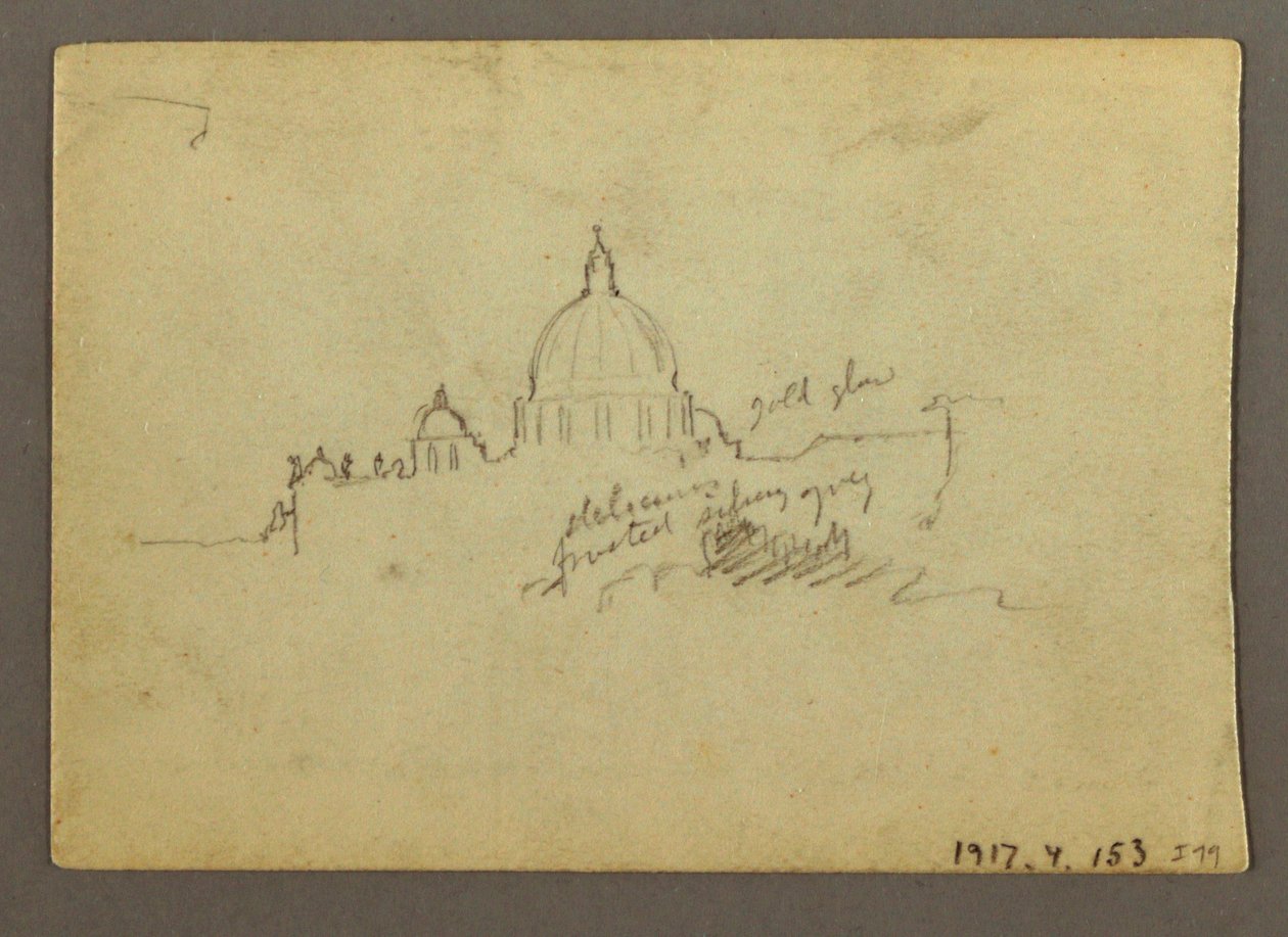 Desenho, Vista à distância da cúpula da Basílica de São Pedro, Roma, Itália, janeiro de 1869 de Frederic Edwin Church