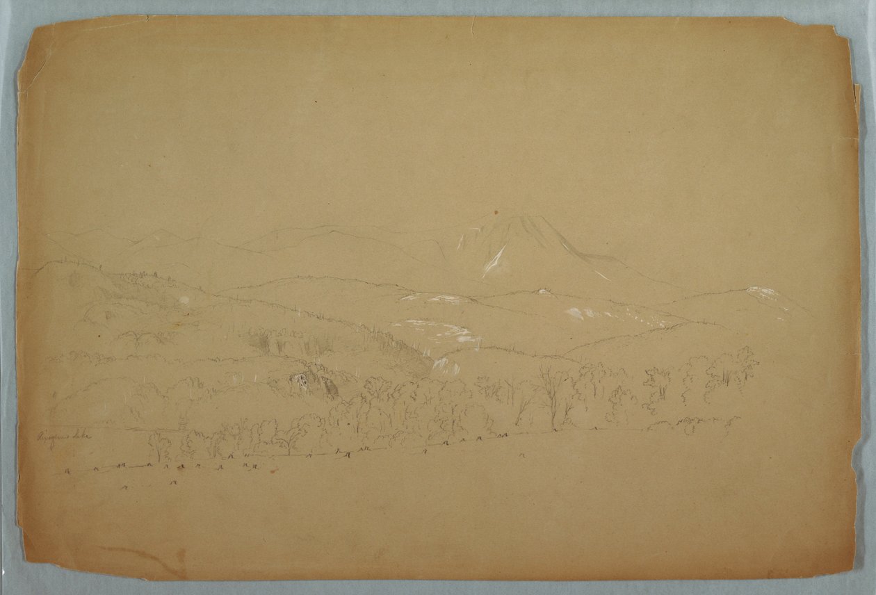 Desenho, Vista distante de Katahdin mostrada do Oeste, ca. 1856 de Frederic Edwin Church