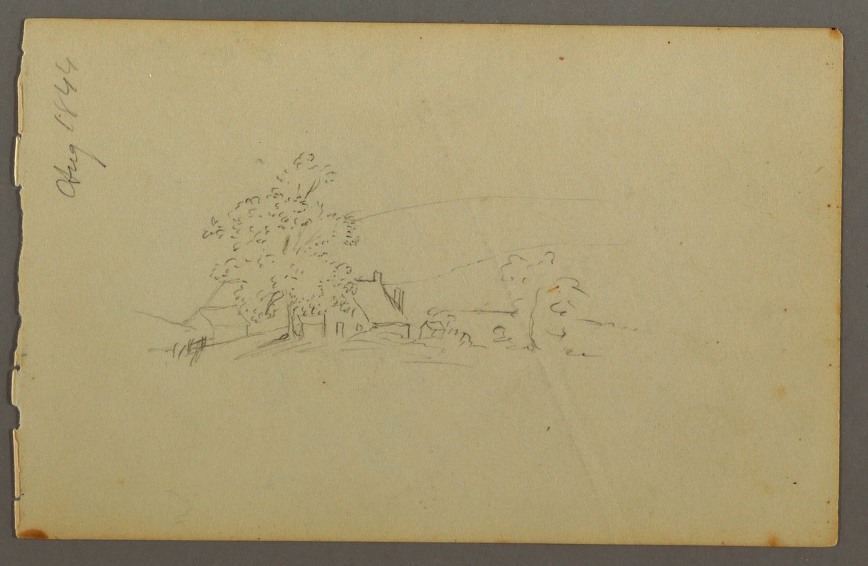Desenho, edifícios agrícolas distantes, 1844 de Frederic Edwin Church