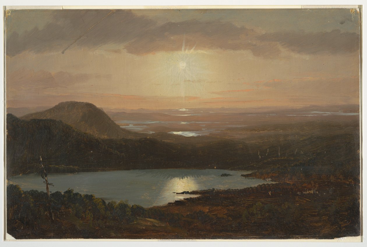 Desenho, Eagle Lake visto da montanha Cadillac, Mount Desert Island, Maine, 1850-60 de Frederic Edwin Church