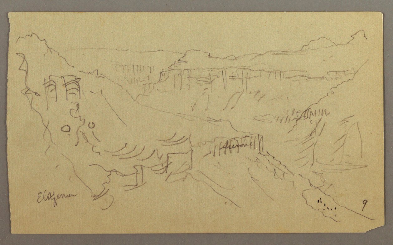 Desenho, Vale do Iémen, Arábia: Vista de um vale sinuoso com uma caravana, 20 de fevereiro de 1868 de Frederic Edwin Church