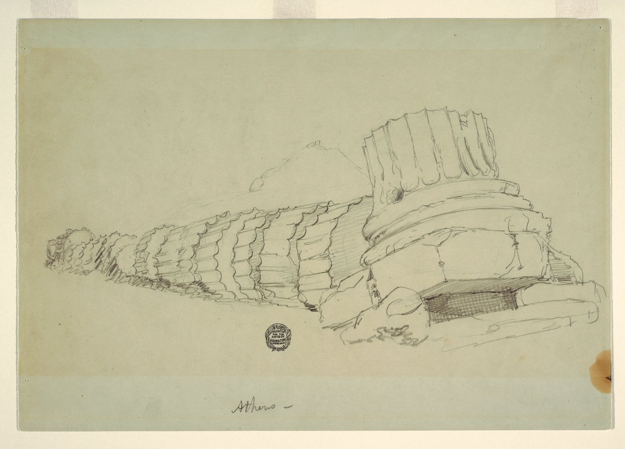 Desenho, Coluna caída do Templo de Zeus Olímpico, Atenas, abril de 1869 de Frederic Edwin Church