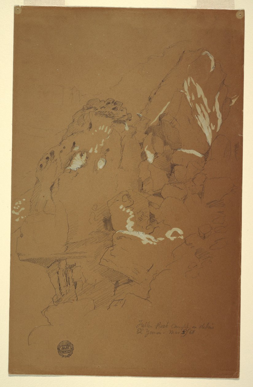 Desenho, Pedra caída apanhada nos escombros, El Iémen, 2 de março de 1868 de Frederic Edwin Church