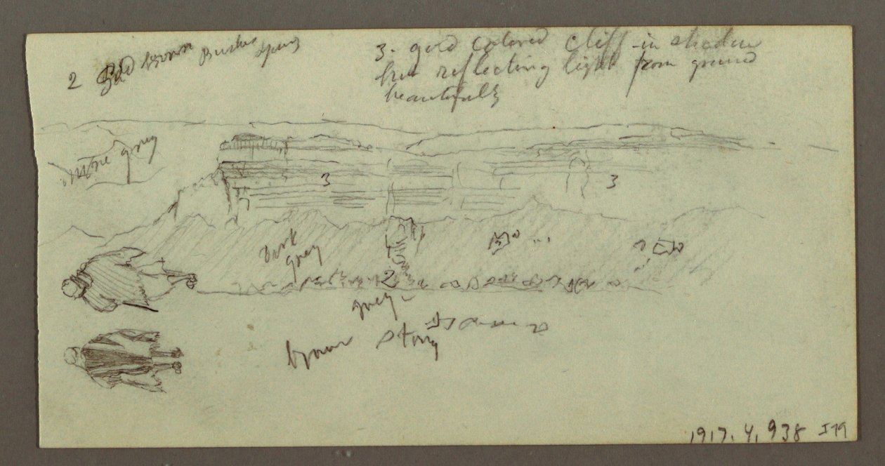 Desenho, Figura montada num camelo, Figura a caminhar, Hilside e Hilltop, possivelmente 1868 de Frederic Edwin Church