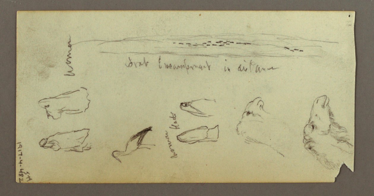 Desenho, Figura montada num camelo, carregando uma lança, dois estudos de figuras, possivelmente 1868 de Frederic Edwin Church