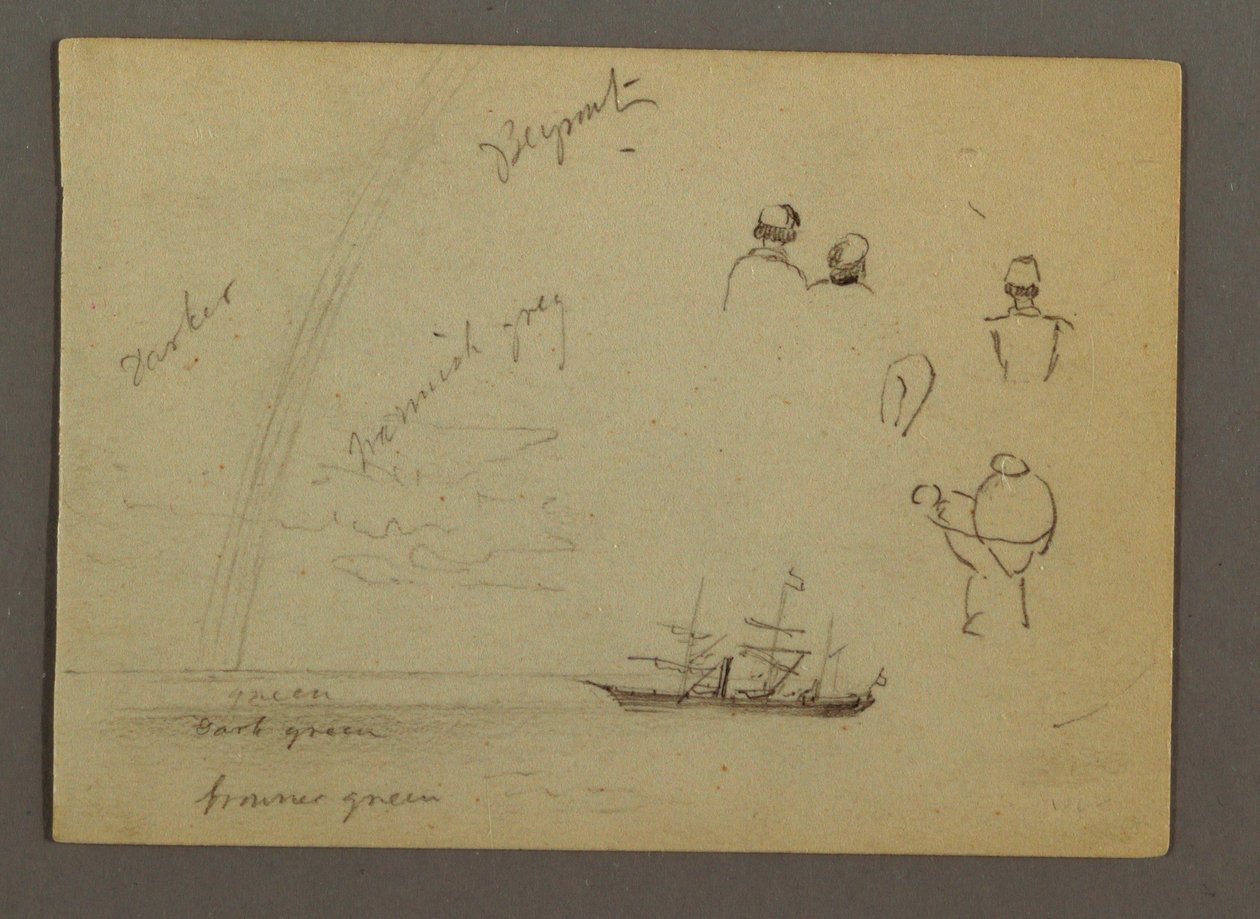 Desenho, Estudos de figuras, Veleiro, Arco-íris, possivelmente 1868 de Frederic Edwin Church