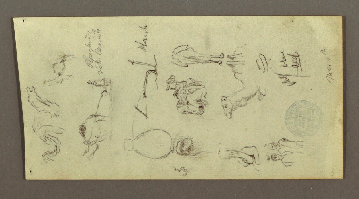 Desenho, Estudos de figuras e camelos, 4 de março, possivelmente 1868 de Frederic Edwin Church