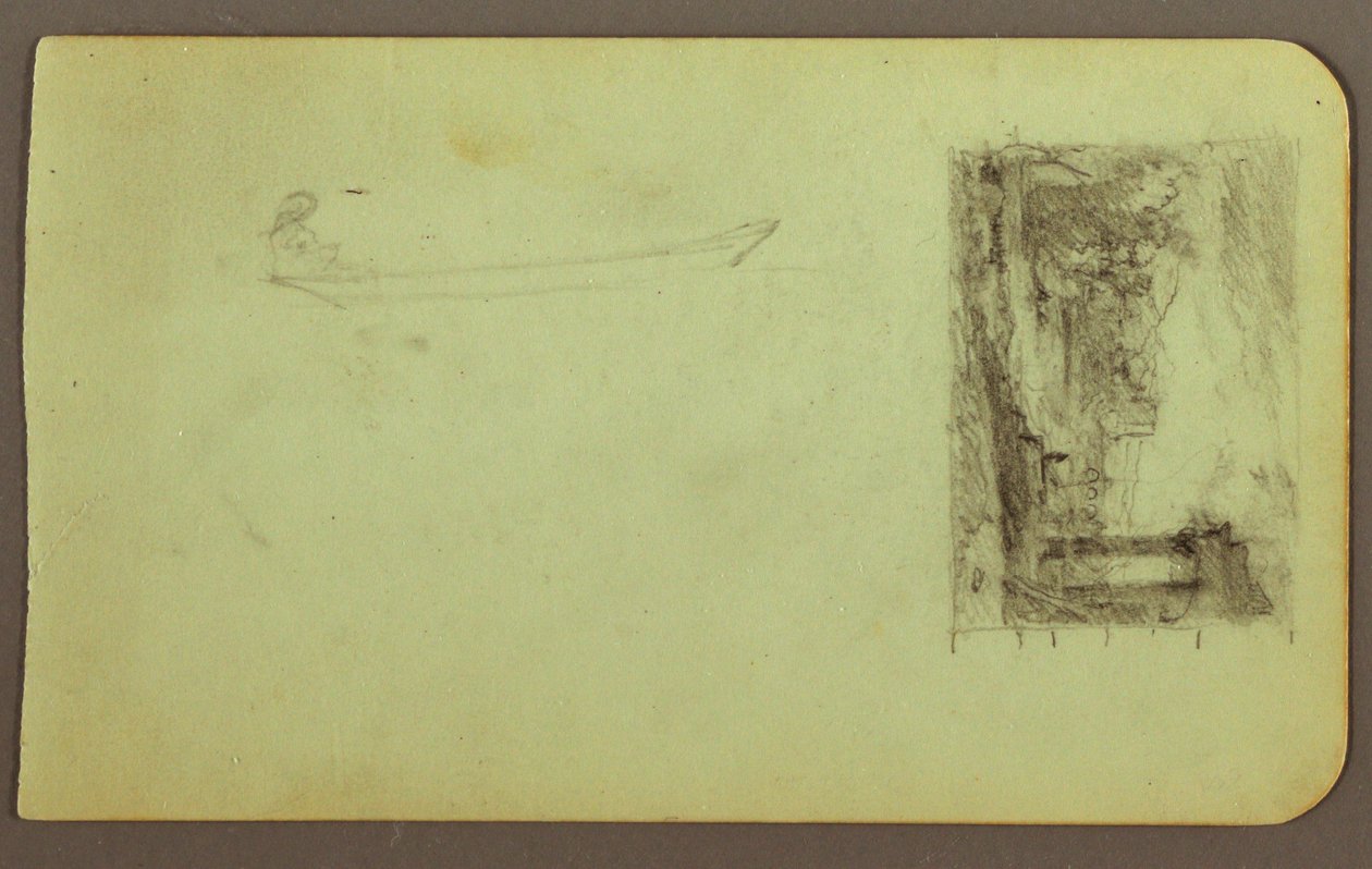 Desenho, figura num barco, esboço de uma pintura; verso: inscrições, dezembro de 1883 de Frederic Edwin Church